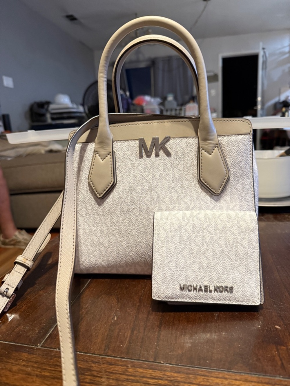 Michael Kors Gray/White with Silver hardware & matching Wallet